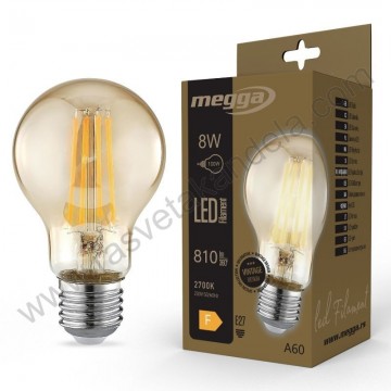 Led sijalica filament E27 A60 8W 2700K amber staklo