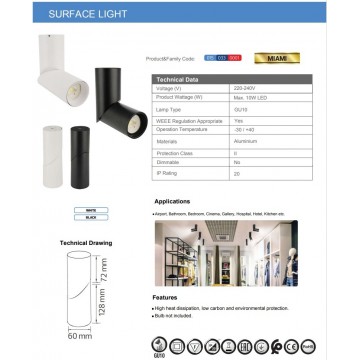 Nadgradna lampa usmeriva 1xGU10 MIAMI bela