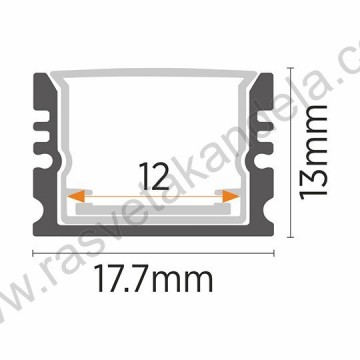 Aluminijumski nadgradni profil 2000x17.7x13mm IP65