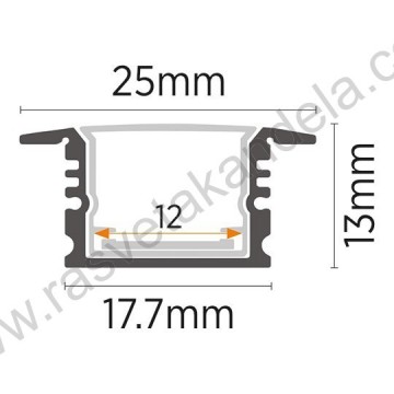 Aluminijumski ugradni profil 2000x25x13mm IP65 crni