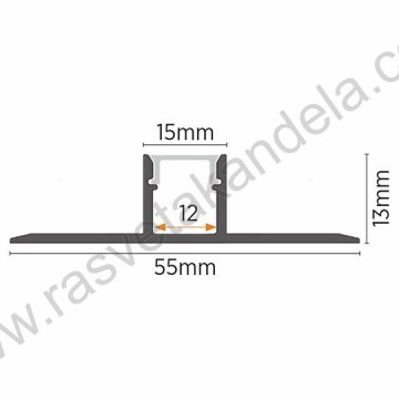 Aluminijumski ugradni profil 2000x55x13mm IP20