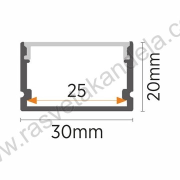 Aluminijumski nadgradni profil 2000x30x20mm IP20
