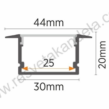Aluminijumski ugradni profil 2000x44x20mm IP20