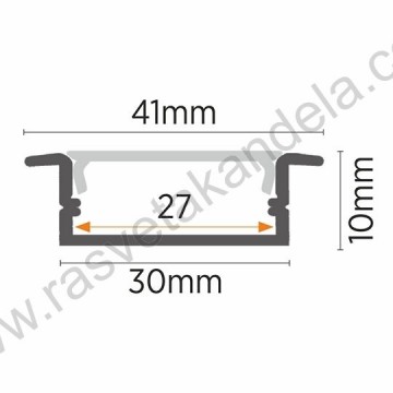 Aluminijumski ugradni profil 2000x41x10mm IP20