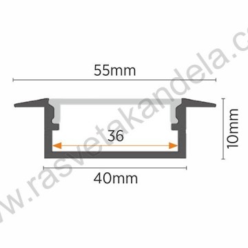 Aluminijumski ugradni profil 2000x55x10mm IP20
