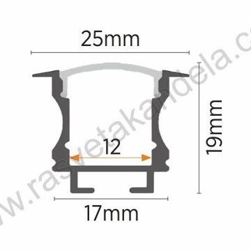 Aluminijumski ugradni profil 2000x25x19mm IP20 crni