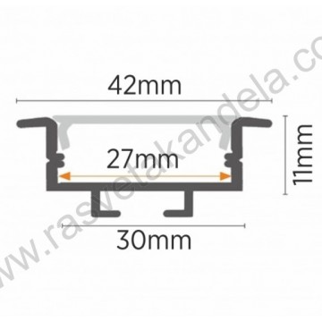 Aluminijumski ugradni profil 2000x42x13,5mm IP20