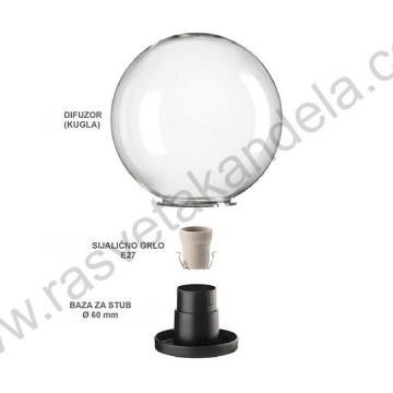 Kugla opal bela fi250mm 1xE27 GLOBO sa postoljem IP44 - 2 kom.