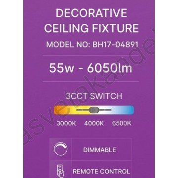Led luster plafonjera 3CCT 55W crna sa daljinskim CRYSTAL