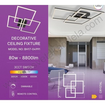 Led luster plafonjera 3CCT 80W crna sa daljinskim CRYSTAL