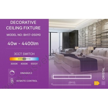 Led luster plafonjera 3CCT 40W bela sa daljinskim CRYSTAL