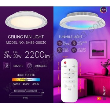Plafonski ventilator sa LED svetlom 24W RGB+3CCT+daljinski