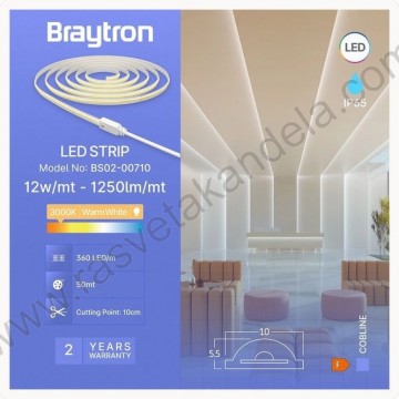 LED COB traka 220V 12W 360led 3000K IP65 kotur 50m