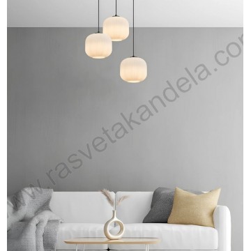 Visilica 3xE27 metal/staklo opal belo