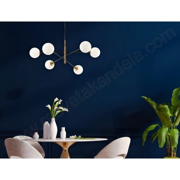 Luster visilica 6xG9 zlatna sa opal belim staklom