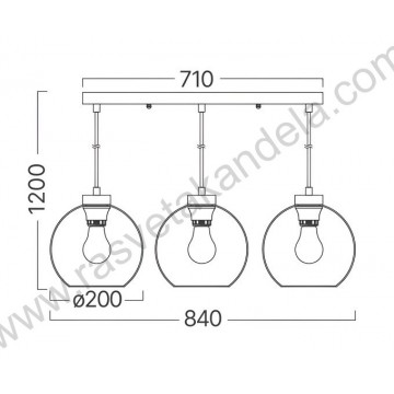 Visilica 3xE27 metal/smoke staklo S005