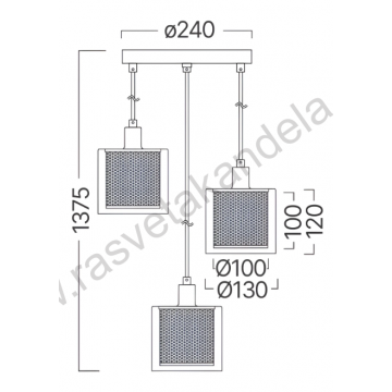 Visilica 3xE14 bakarna S008