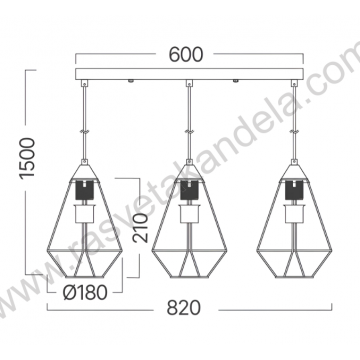 Visilica 3xE27 crna W003