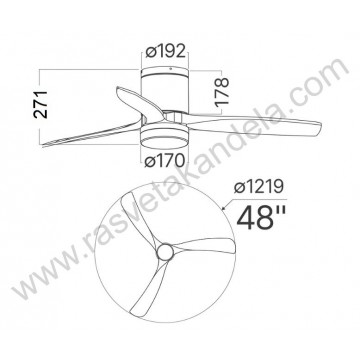 Luster ventilator sa LED svetlom 18W 3CCT crni+boja drveta sa daljinskim