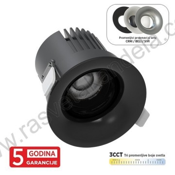 LED rozetna set 12W 3CCT crna/mat hrom/bela M206179