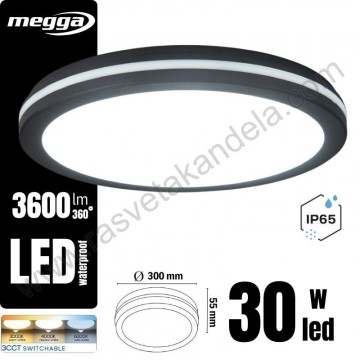 LED plafonjera fi30cm 30W 3CCT WASSER crna IP65